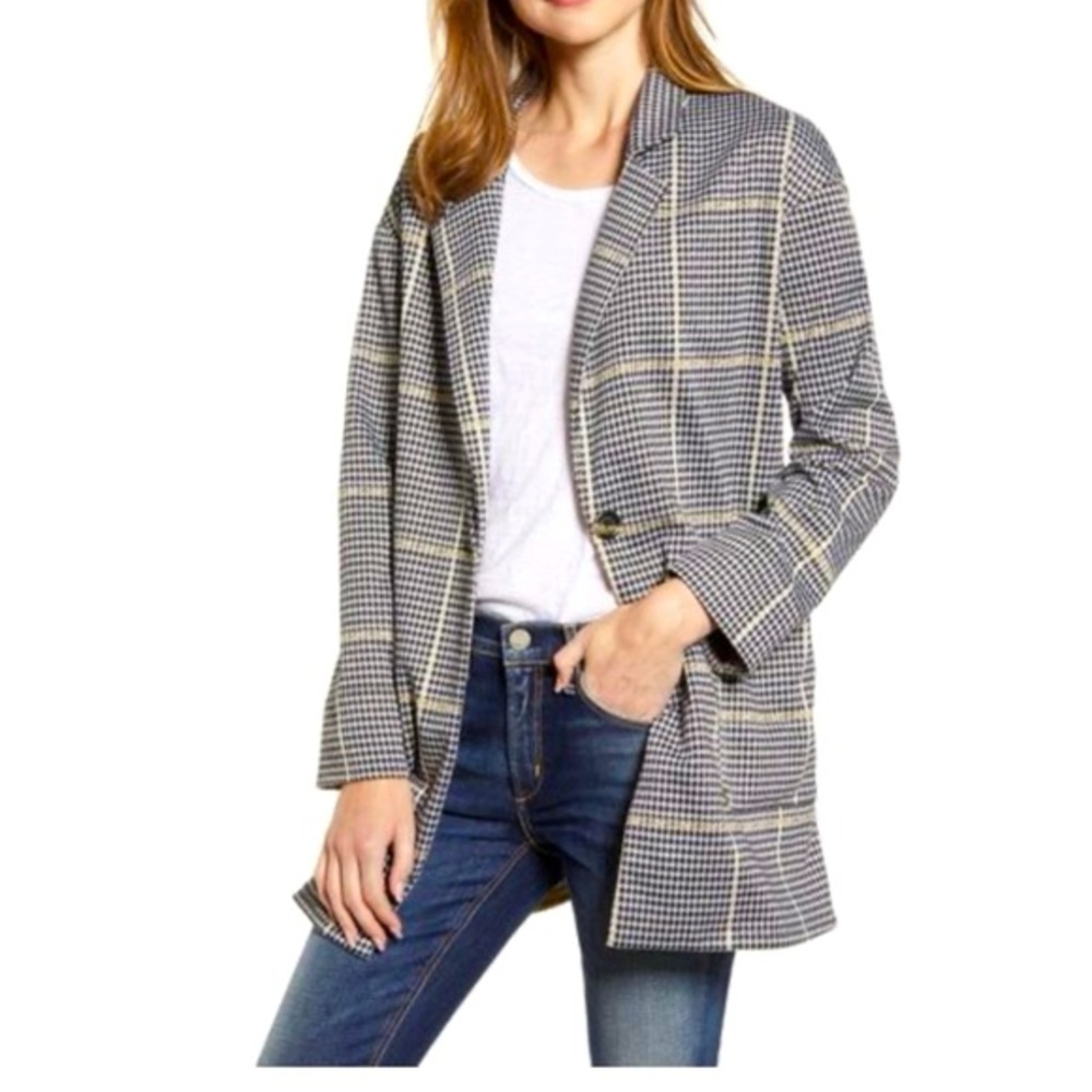Sanctuary City Plaid Houndstooth Classic Chic Blazer Jacket Duster Knit Size XXS